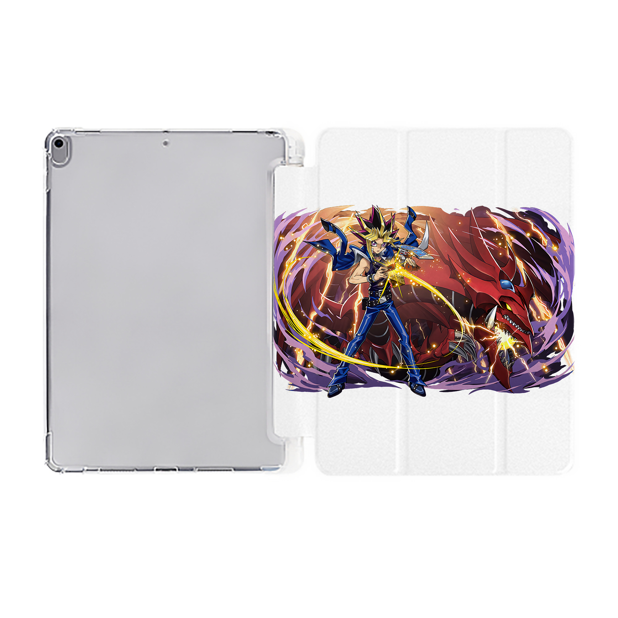 （画像用） 遊☆戯☆王 Yu-Gi-Oh! IPad ケース ペン収納付き 三つ折りスタンド PUレザー×シリコン 対応機種9.5/10.5/10.9インチ